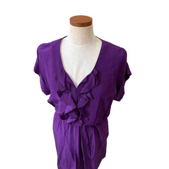 Amanda Uprichard Silk Ruffle Mini Dress Purple S - Picture 2 of 6